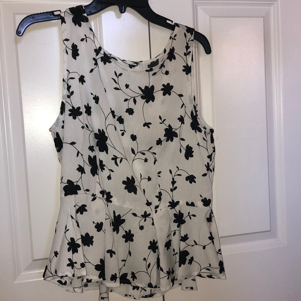 White and black floral peplum top